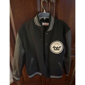 mitchell and ness black leather wool varsity jacket RARE sz Large WOW